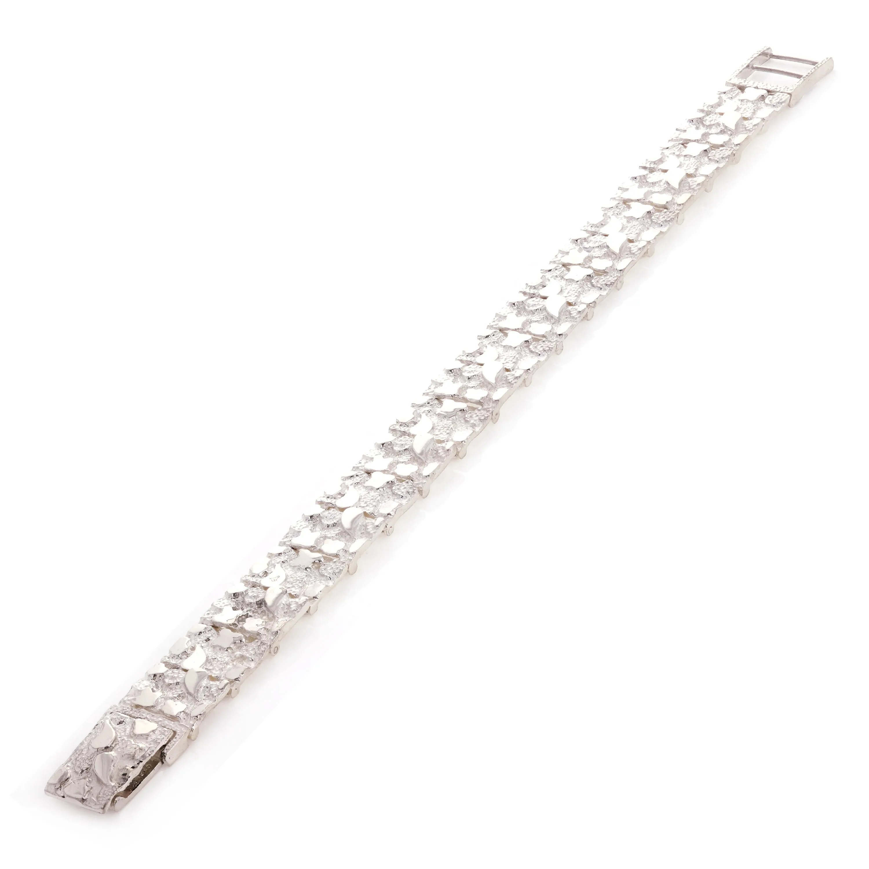 925 Sterling Silver Nugget Bracelet Adjustable Solid Link 7.75" 15mm 32 grams