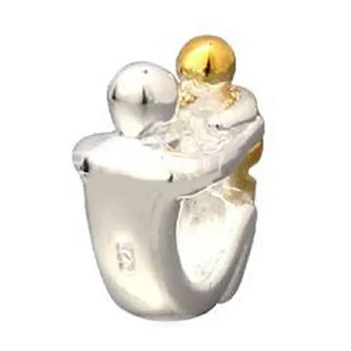 .925 Sterling Silver " Dad and Son"  Charm Spacer Bead for Snake Chain Charm Bracelet