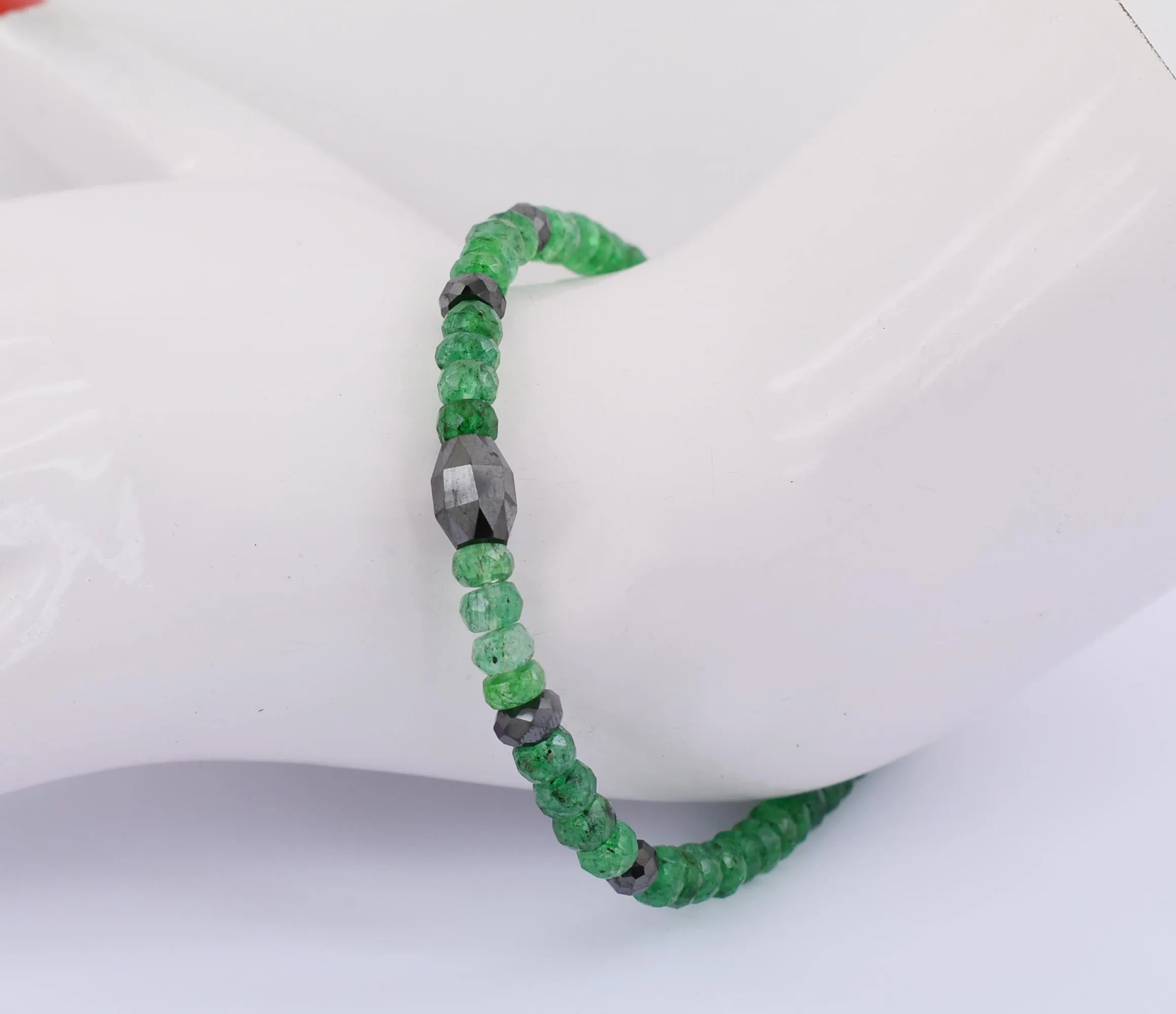 AAA Certified Emerald Gemstone Bracelet With Black Diamond Bead