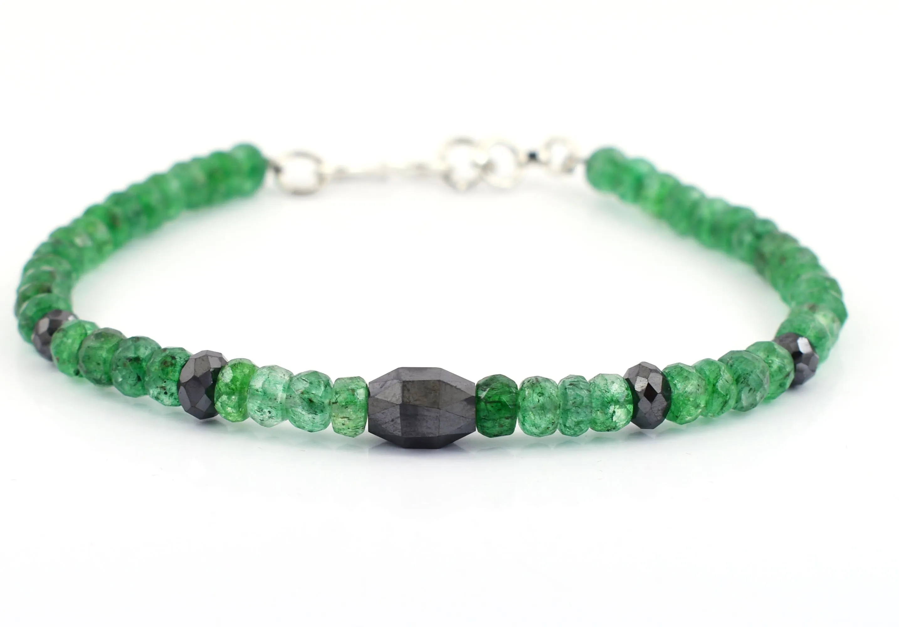 AAA Certified Emerald Gemstone Bracelet With Black Diamond Bead