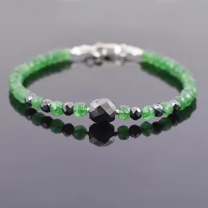 AAA Certified Emerald Gemstone Bracelet With Black Diamond Bead