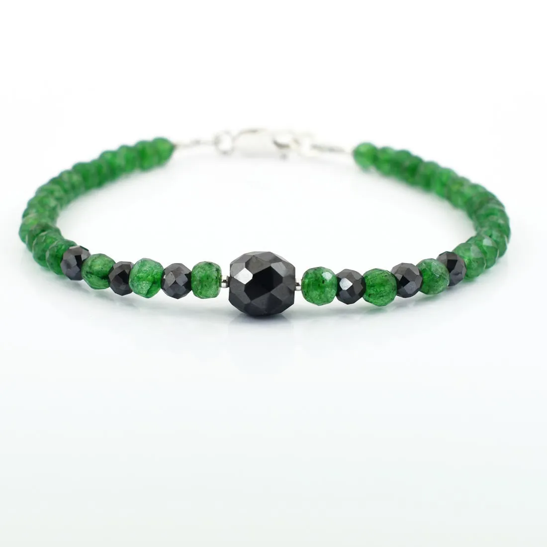AAA Certified Emerald Gemstone Bracelet With Black Diamond Bead