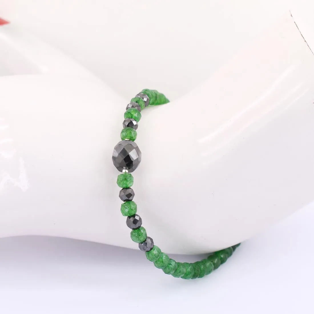 AAA Certified Emerald Gemstone Bracelet With Black Diamond Bead