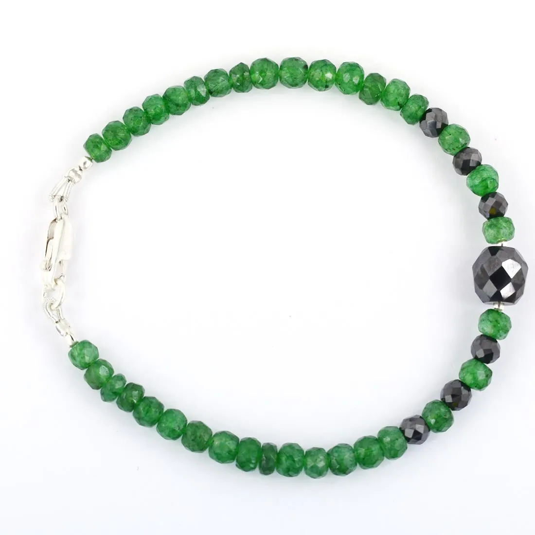 AAA Certified Emerald Gemstone Bracelet With Black Diamond Bead