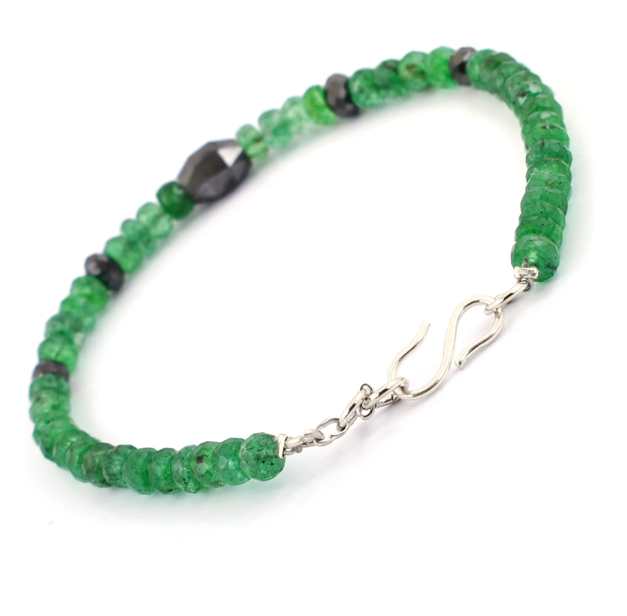 AAA Certified Emerald Gemstone Bracelet With Black Diamond Bead