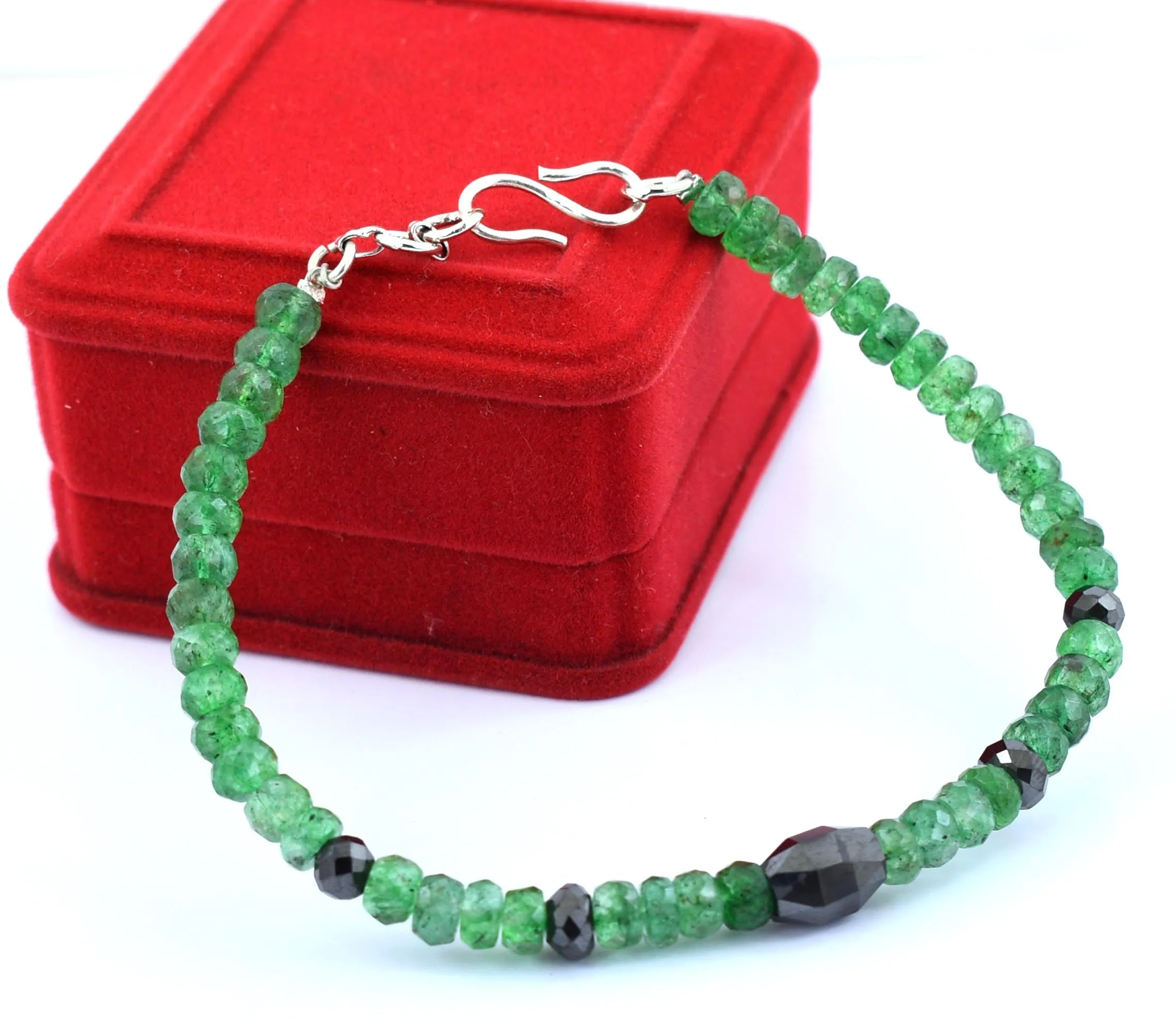 AAA Certified Emerald Gemstone Bracelet With Black Diamond Bead
