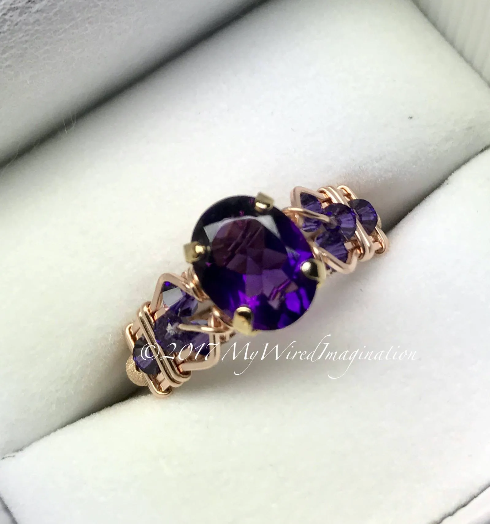 AAA Royal Amethyst Wire Wrapped Ring, February Birthstone Ring, Made to Order