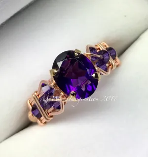 AAA Royal Amethyst Wire Wrapped Ring, February Birthstone Ring, Made to Order