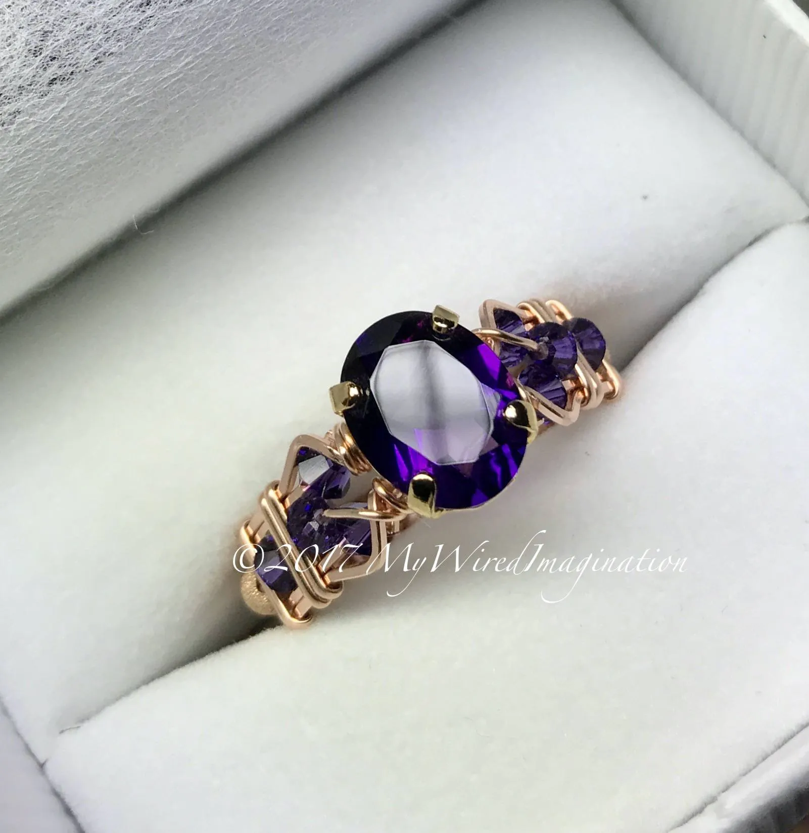 AAA Royal Amethyst Wire Wrapped Ring, February Birthstone Ring, Made to Order