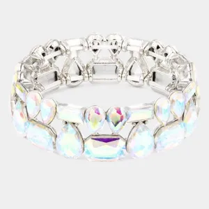 AB Crystal Multi Stone Cluster Stretch Pageant Bracelet | Prom Bracelet | 545728