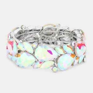 AB Teardrop and Marquise Stone Cluster Stretch Pageant Bracelet | Bling Chunky Bracelet  |  569506