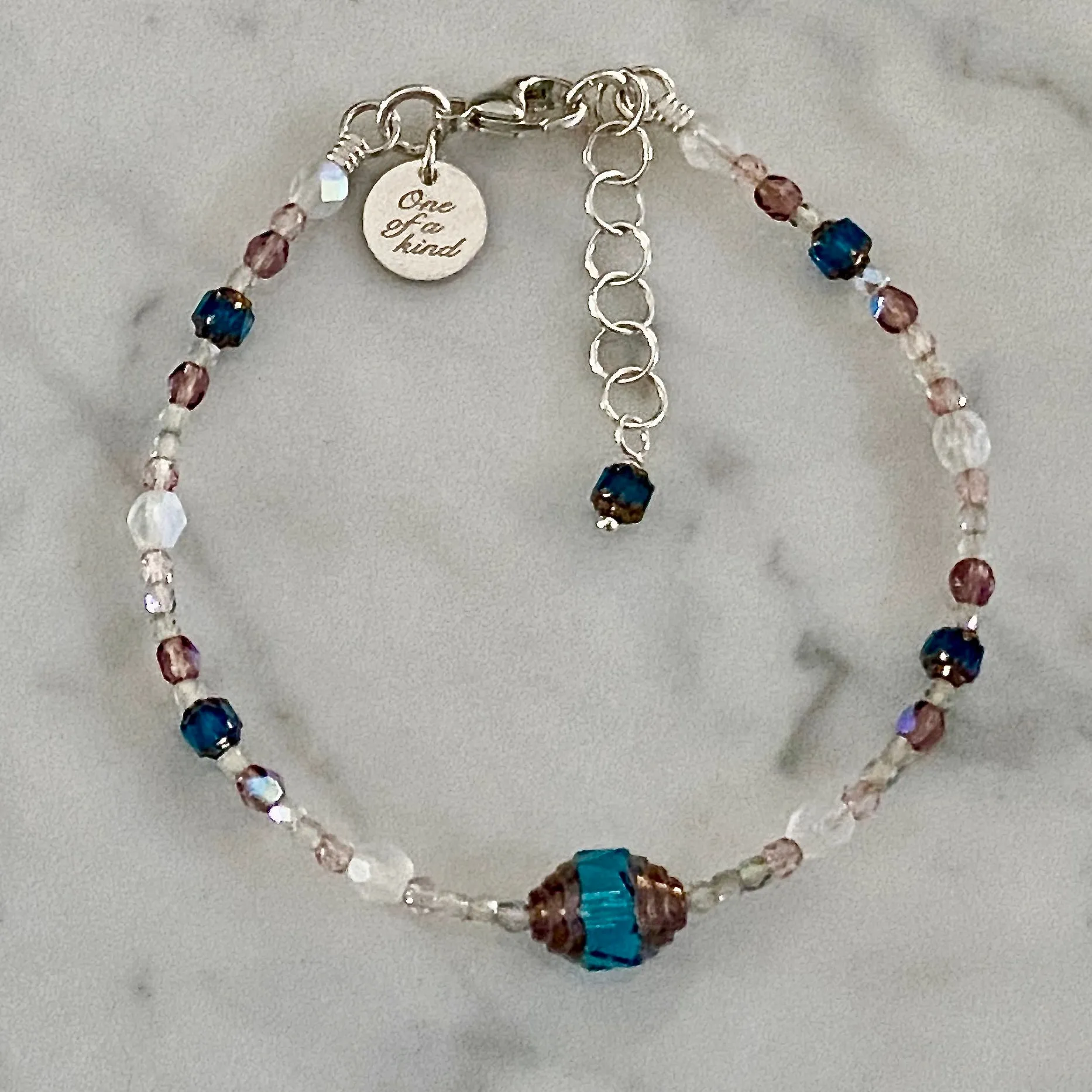 Adjustable "Iris Drops" Brilliant Lights Glass Collection Strung Bracelet by Arpaia in Sterling Silver with Czech Glass