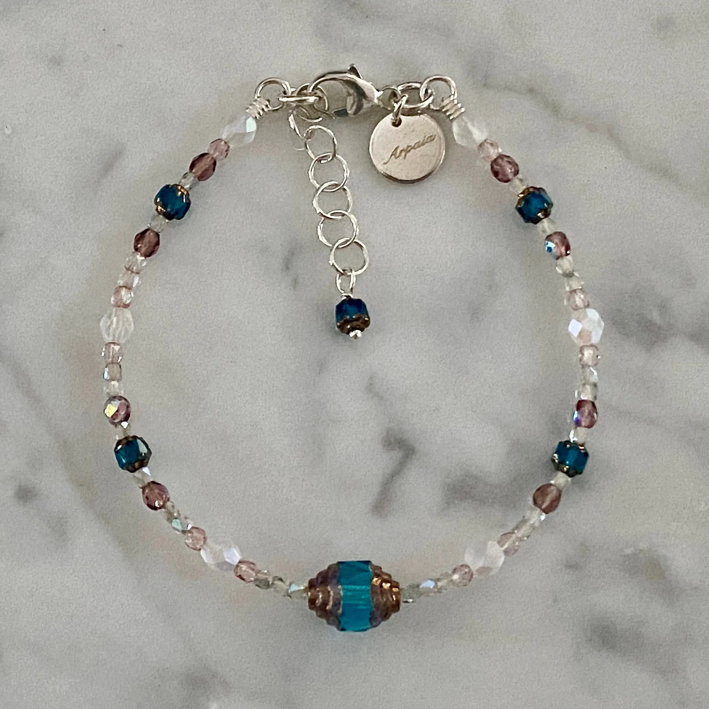 Adjustable "Iris Drops" Brilliant Lights Glass Collection Strung Bracelet by Arpaia in Sterling Silver with Czech Glass