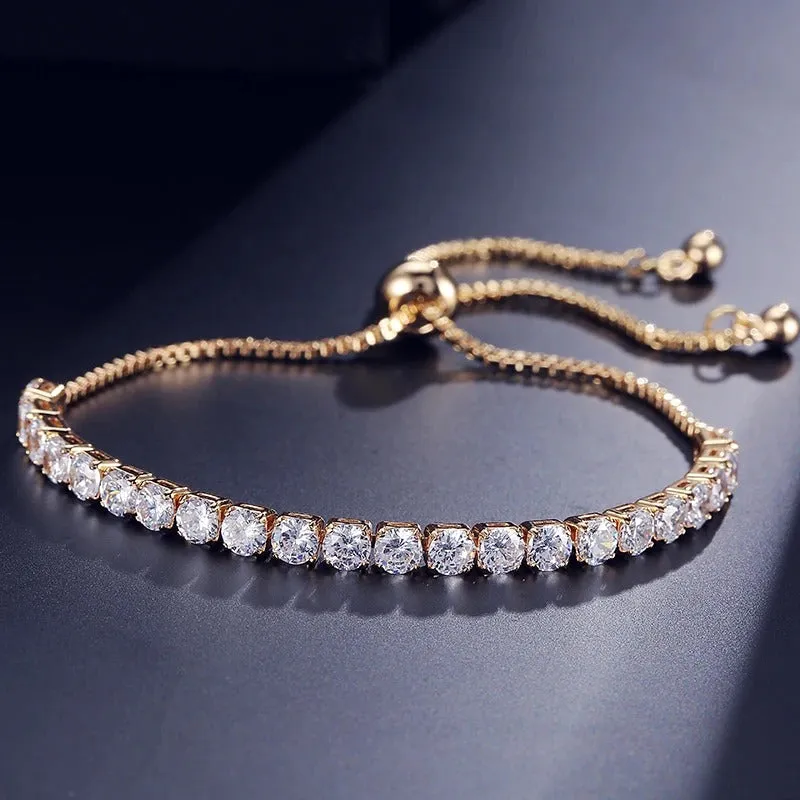 Adjustable White Round Crystal Tennis Bracelet Bangle for Women with Sparkling Cubic Zirconia