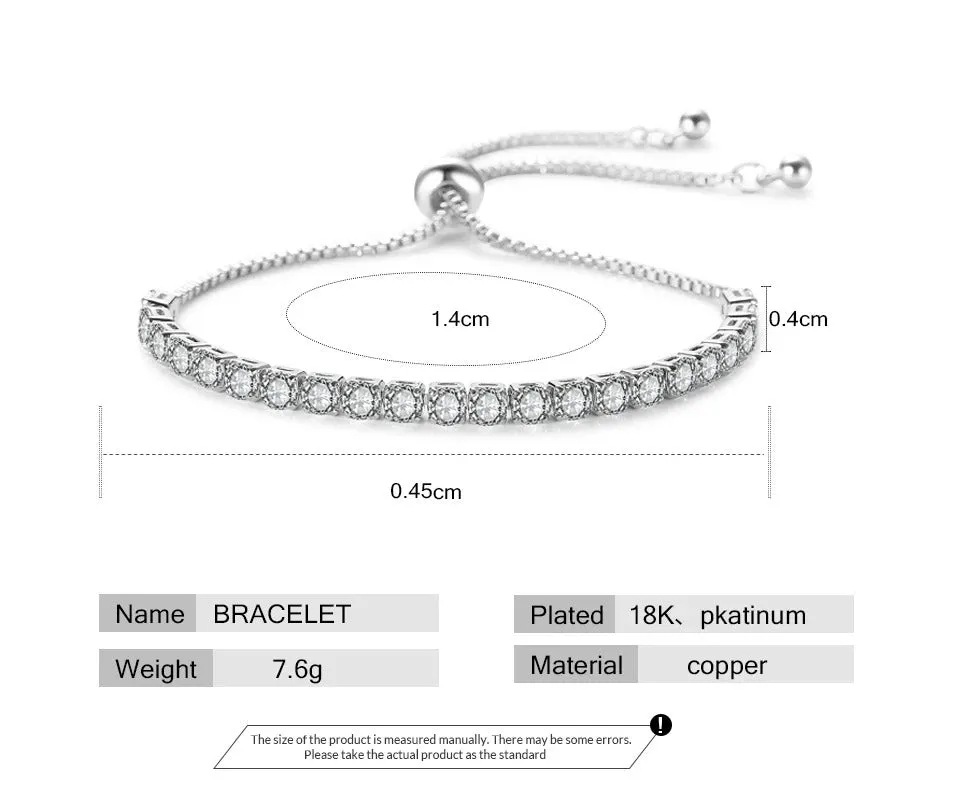 Adjustable White Round Crystal Tennis Bracelet Bangle for Women with Sparkling Cubic Zirconia