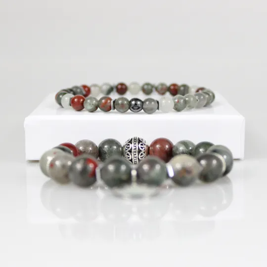 African Bloodstone Bead Bracelet Set