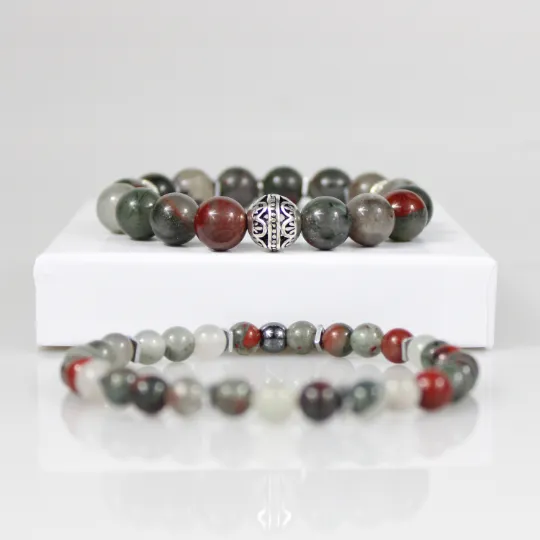 African Bloodstone Bead Bracelet Set