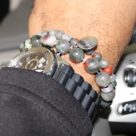 African Bloodstone Bead Bracelet Set
