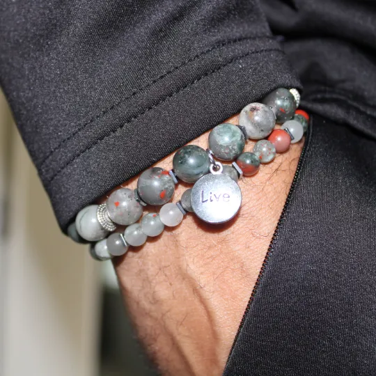 African Bloodstone Bead Bracelet Set