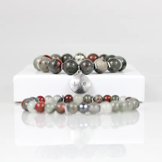 African Bloodstone Bead Bracelet Set