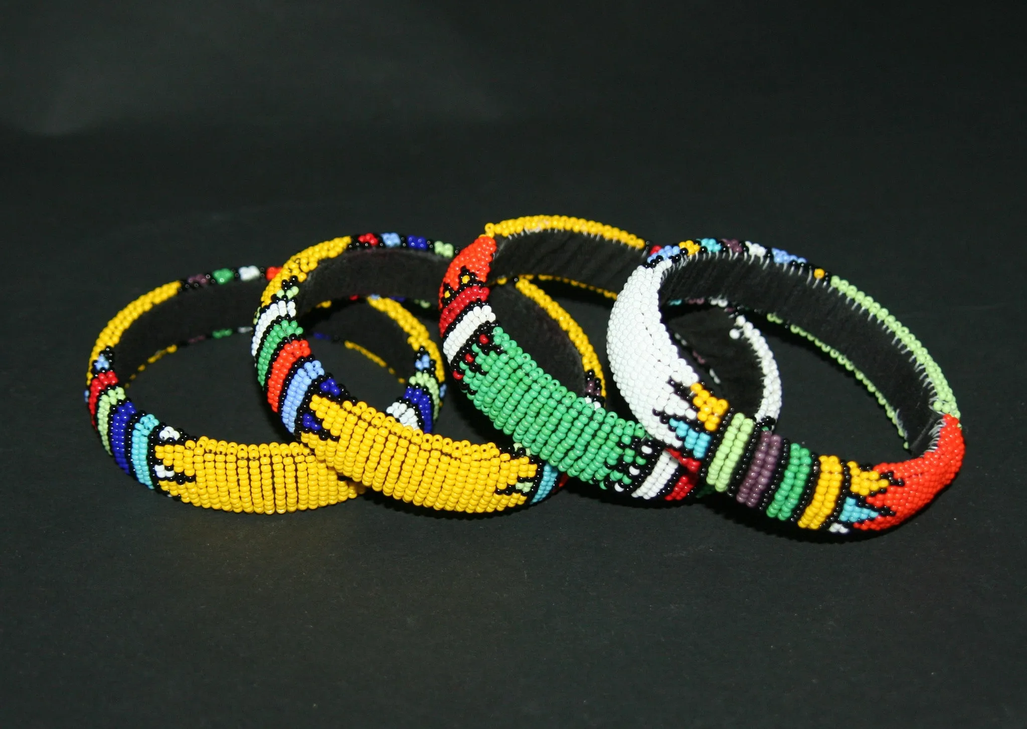African Zulu Beaded MulticolorTribal Design Cuff Bracelet