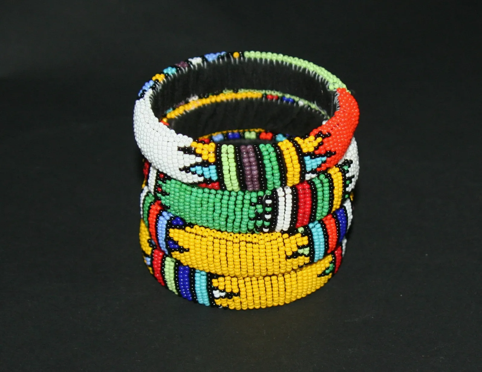African Zulu Beaded MulticolorTribal Design Cuff Bracelet