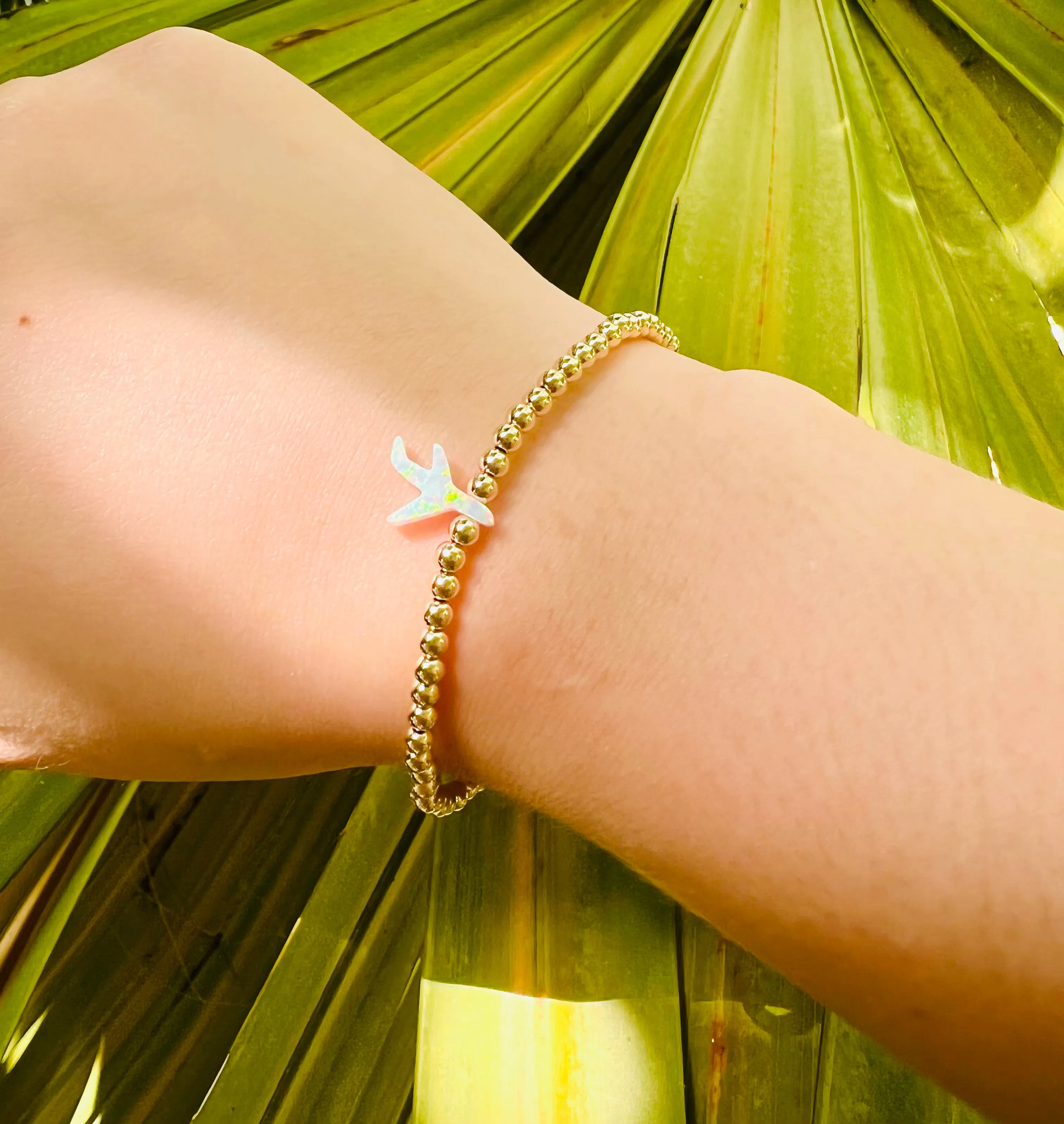 AIRPLANE | Opal Charm and 14K Gold Filled Beads Bracelet