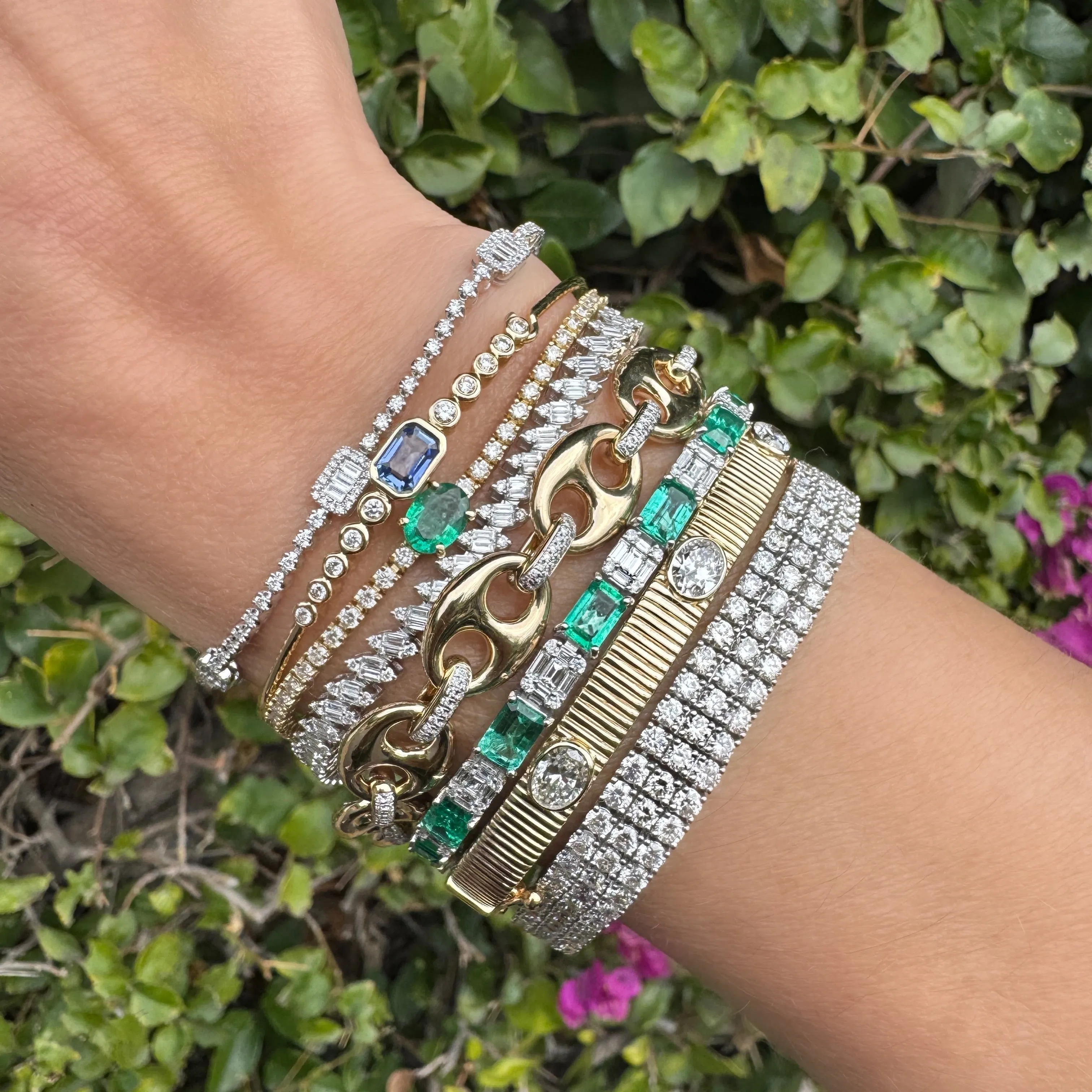 Alternating Emerald & Diamond Illusion Eternity Bracelet