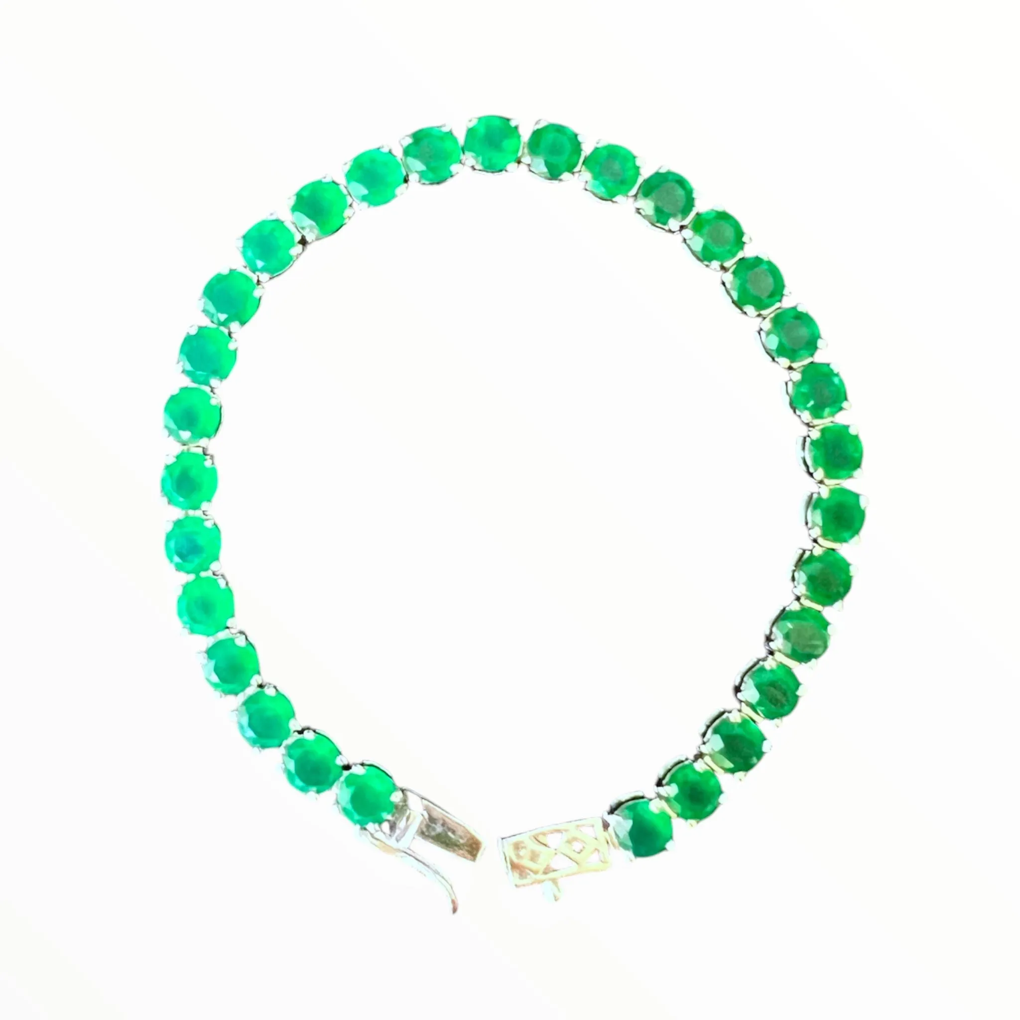 Amethyst & Emerald Tennis Bracelet 925 Pure Silver