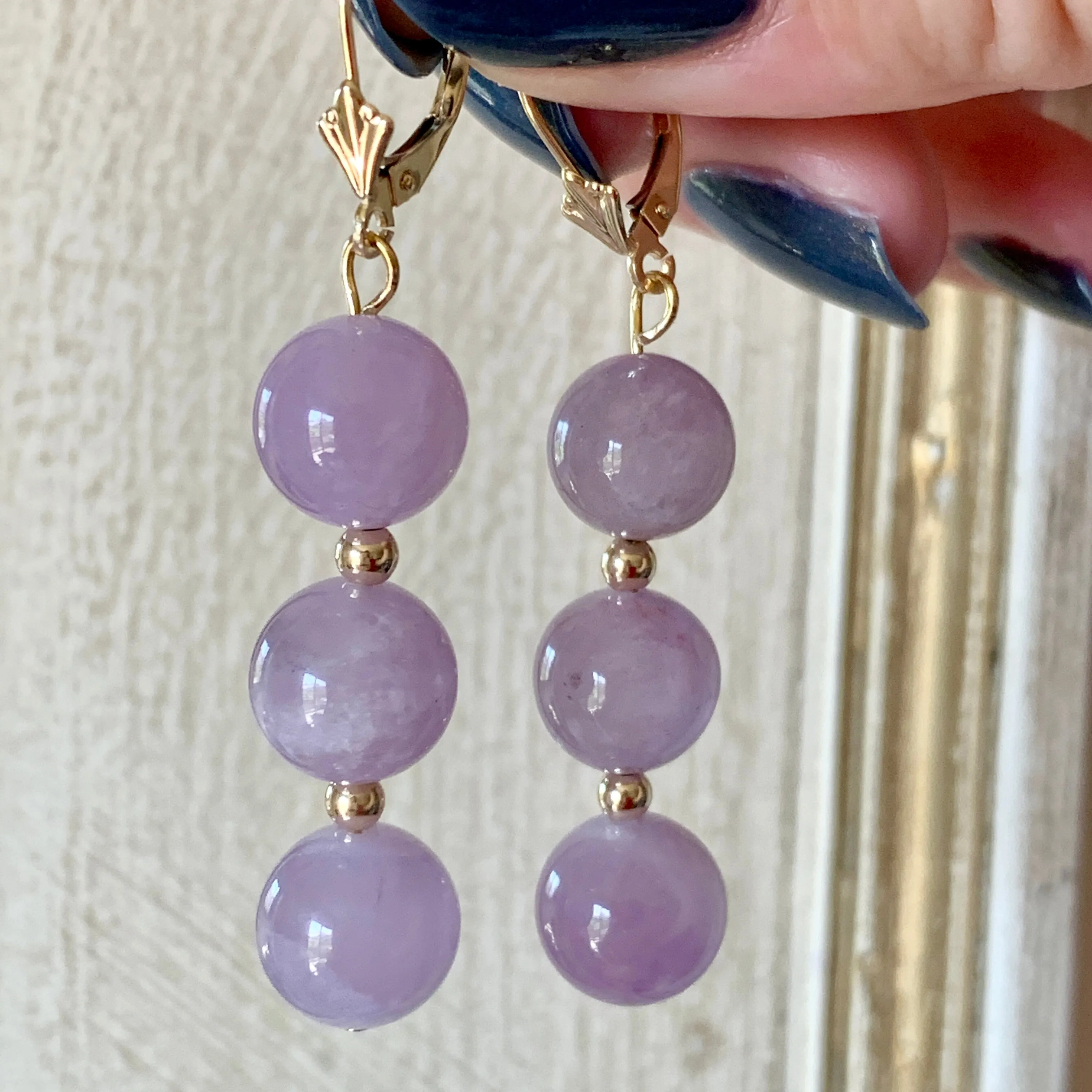 Amethyst Bead Dangle Earrings 14k