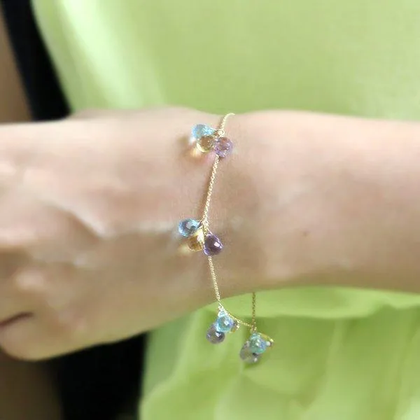 Amethyst Citrine Sky Blue Topaz Triple Drop Charm Bracelet
