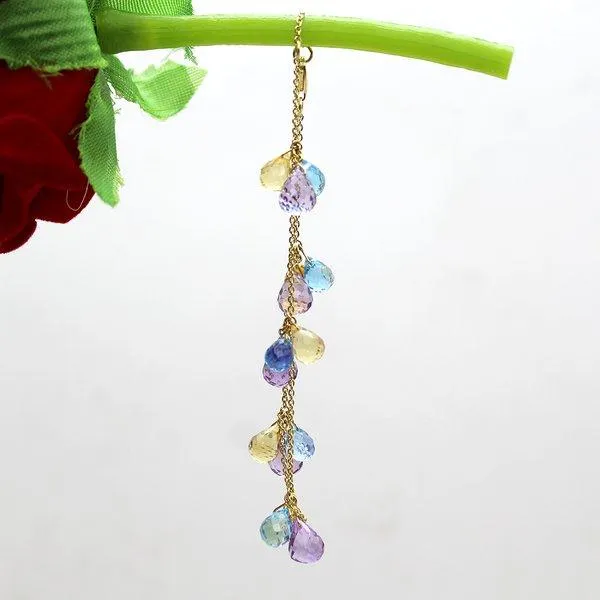Amethyst Citrine Sky Blue Topaz Triple Drop Charm Bracelet