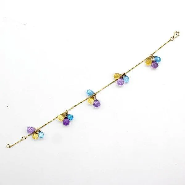 Amethyst Citrine Sky Blue Topaz Triple Drop Charm Bracelet