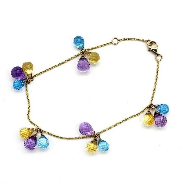Amethyst Citrine Sky Blue Topaz Triple Drop Charm Bracelet