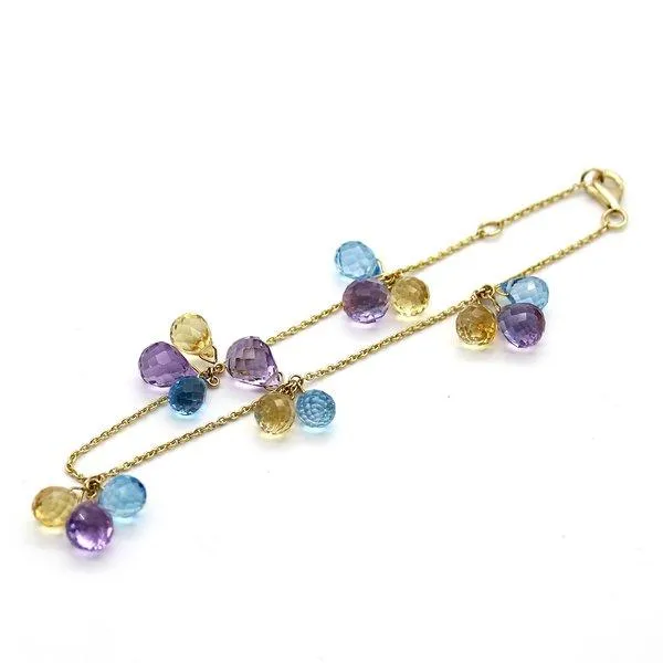 Amethyst Citrine Sky Blue Topaz Triple Drop Charm Bracelet