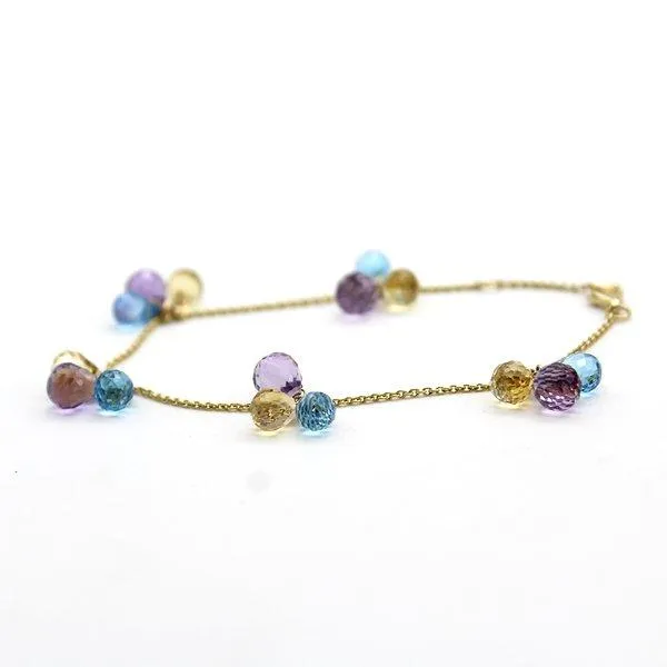 Amethyst Citrine Sky Blue Topaz Triple Drop Charm Bracelet
