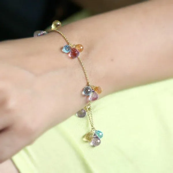 Amethyst Citrine Sky Blue Topaz Triple Drop Charm Bracelet