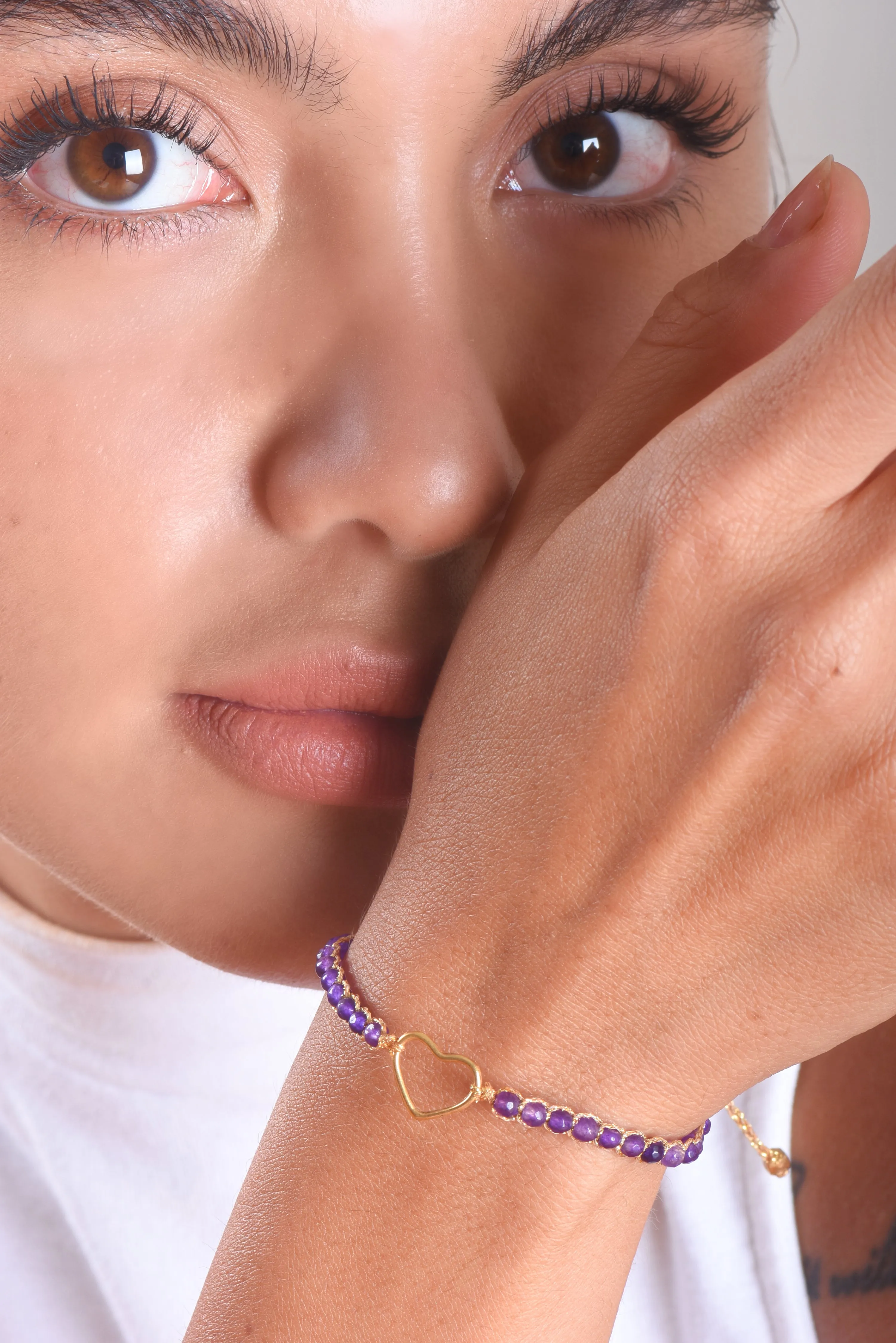 Amethyst Heart Bracelet | Gold