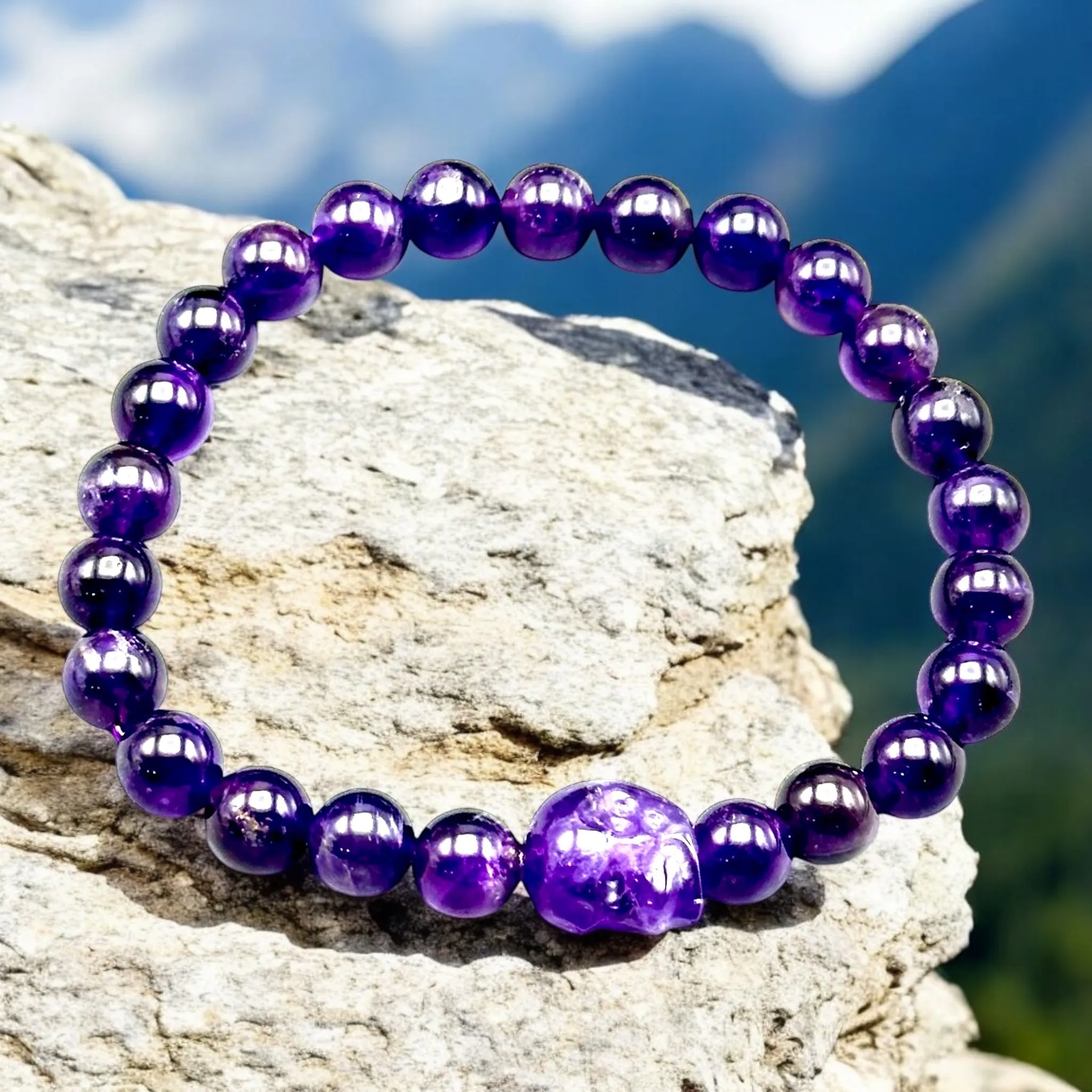 Amethyst Skull Beaded Bracelet