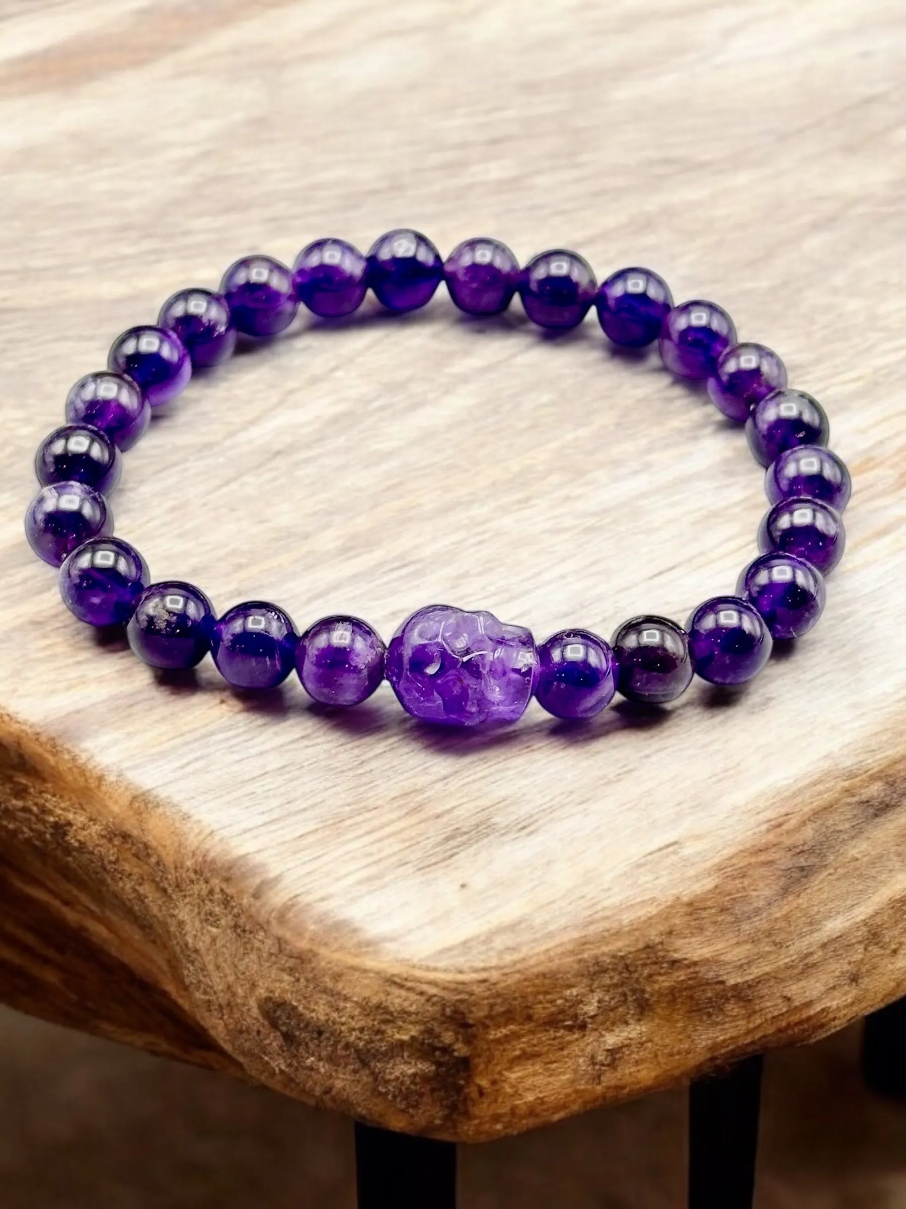 Amethyst Skull Beaded Bracelet