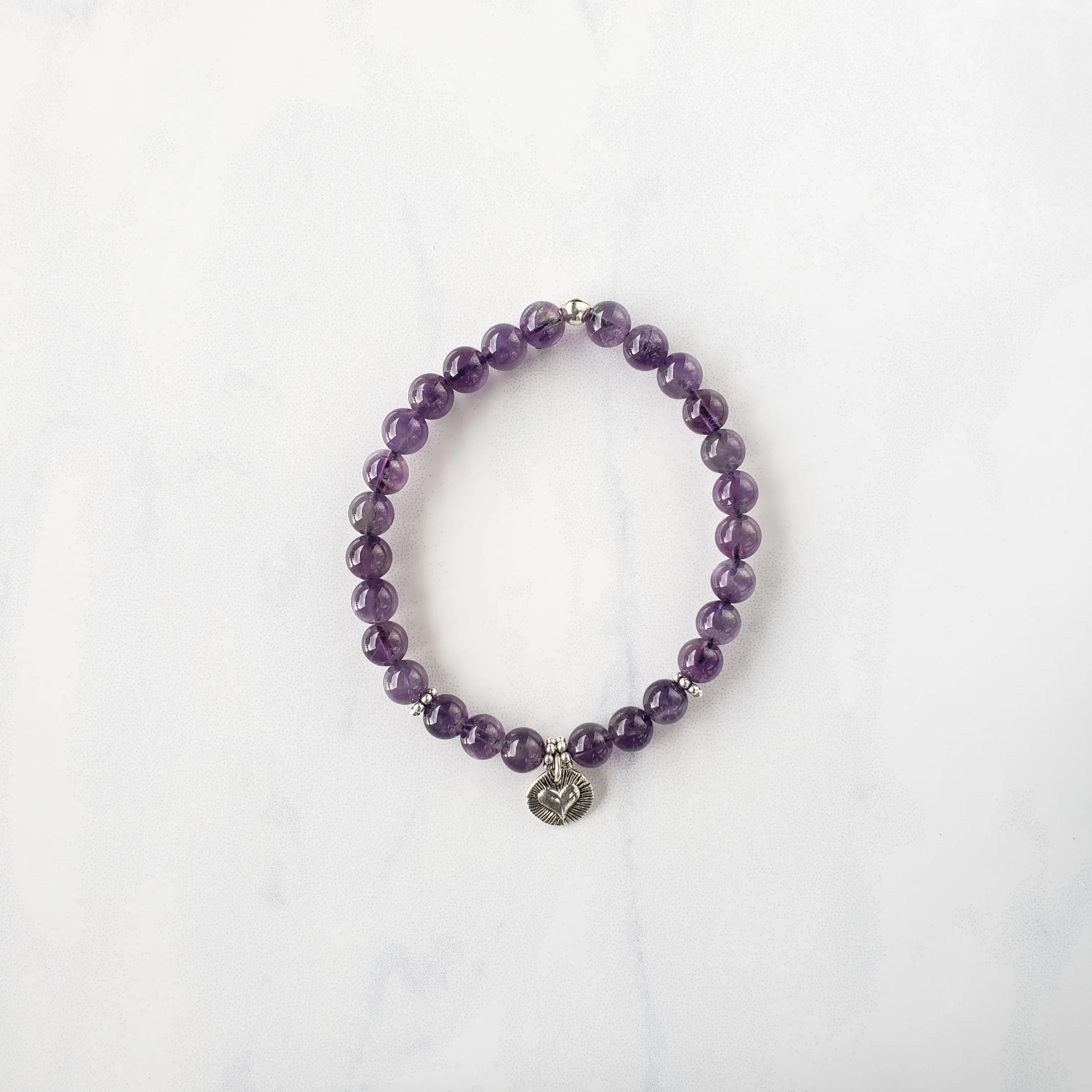 Amethyst sterling silver heart bracelet