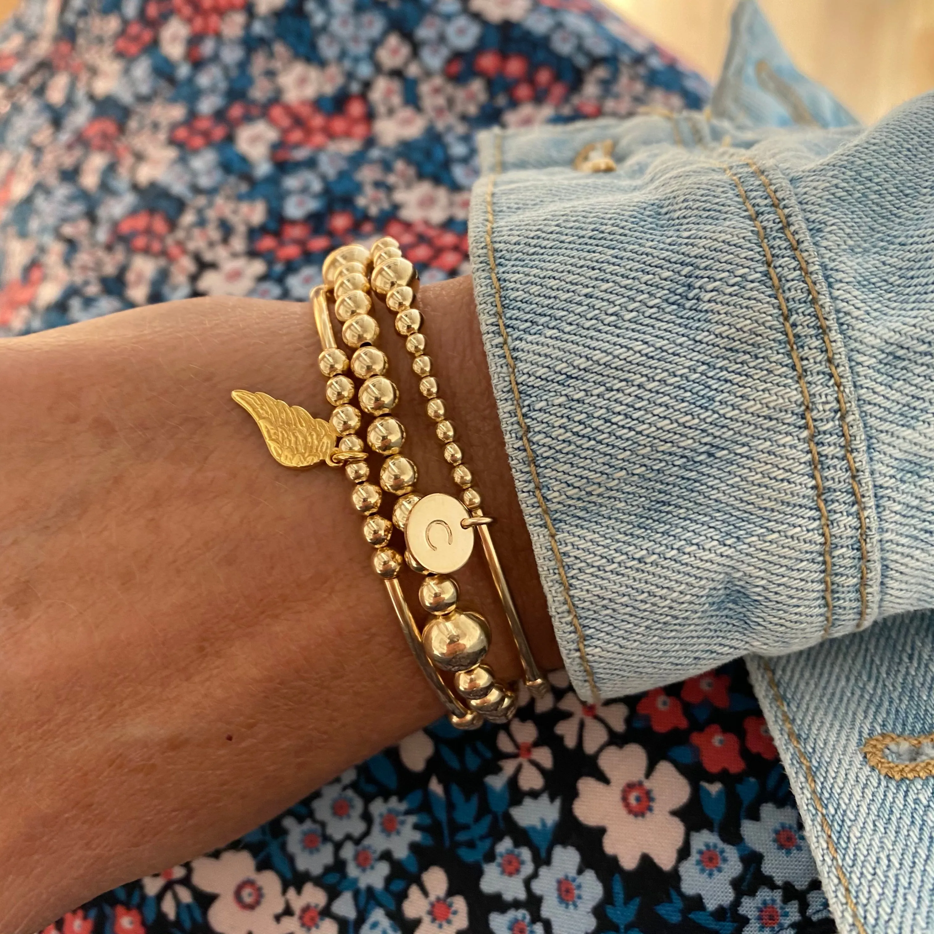 ANGEL | Gold Personalised Angel Wing Bracelet Stack