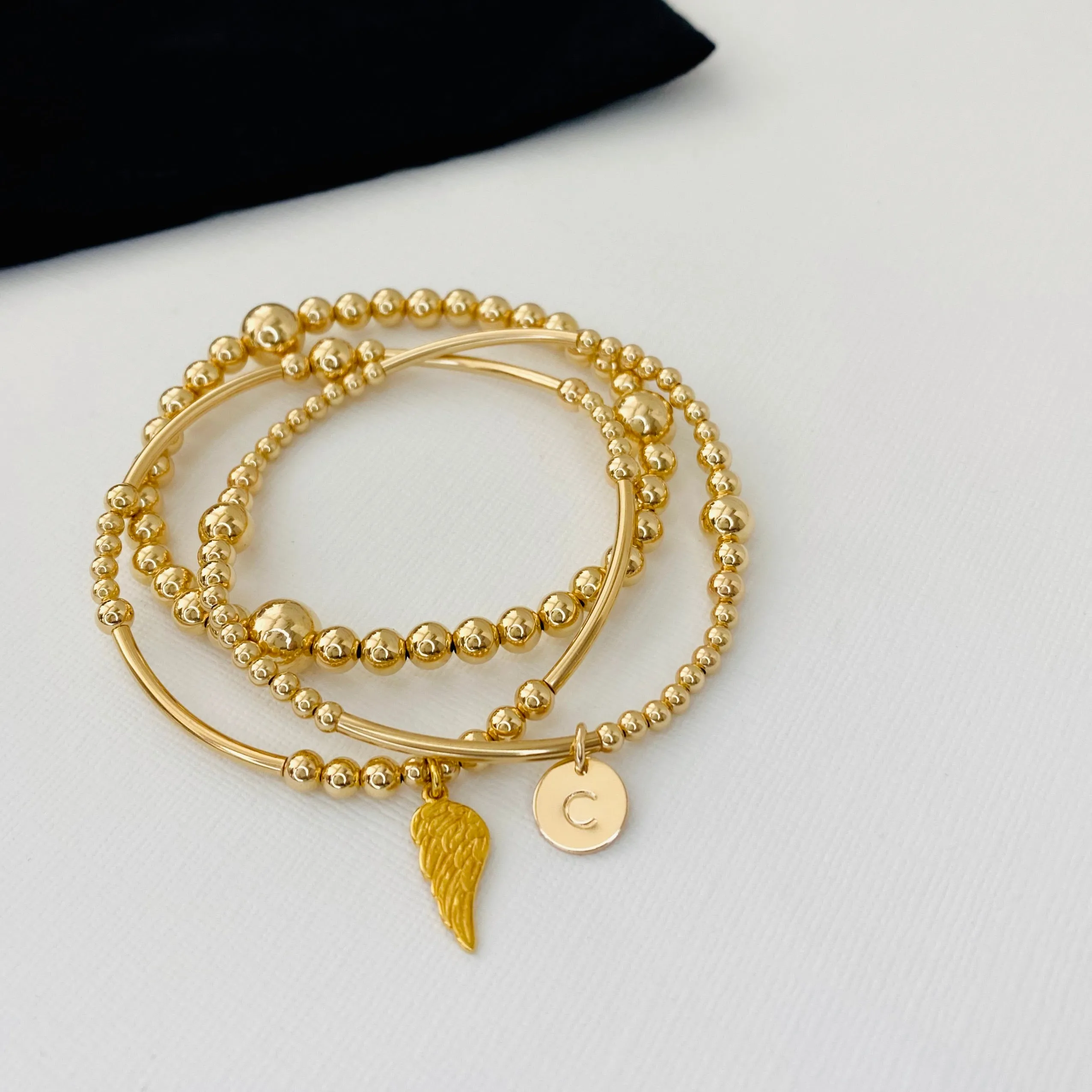 ANGEL | Gold Personalised Angel Wing Bracelet Stack