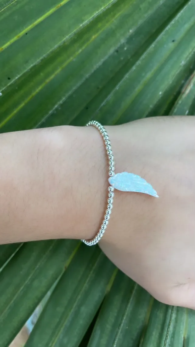 ANGEL WING | Opal Charm and 14K Gold Filled Beads Bracelet