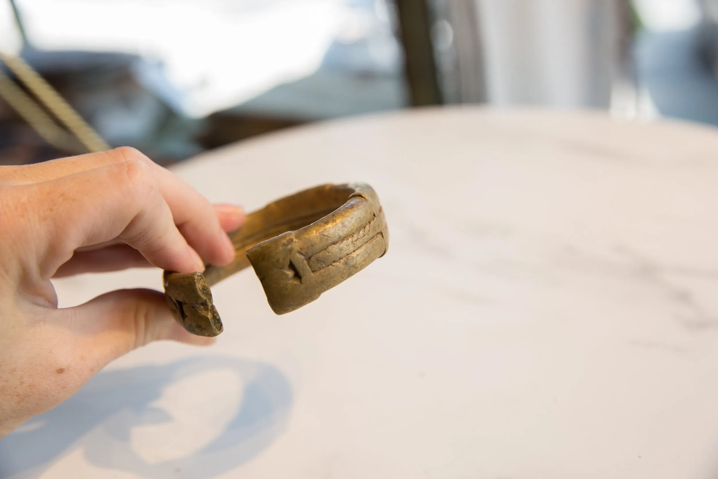Antique African Bronze Cuff Bracelet with Golden Patina