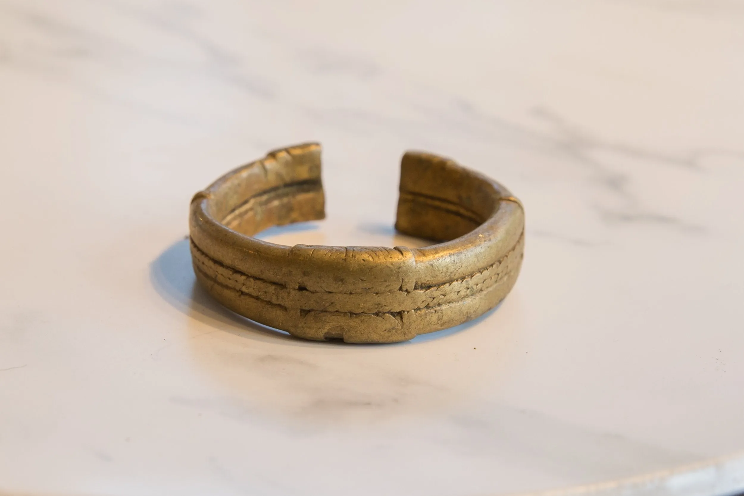 Antique African Bronze Cuff Bracelet with Golden Patina