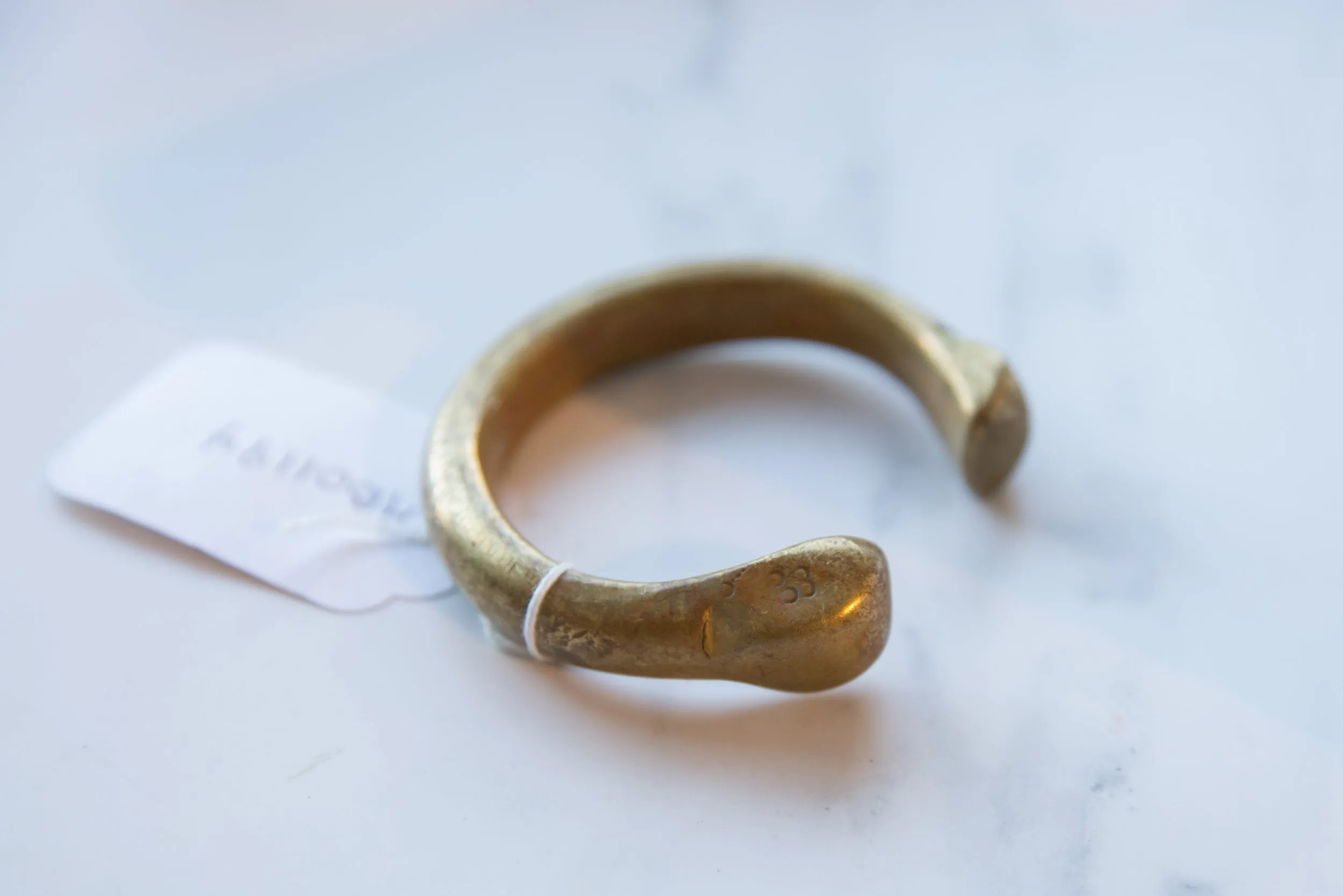 Antique African Bronze Snake Cuff Bracelet with Golden Patina