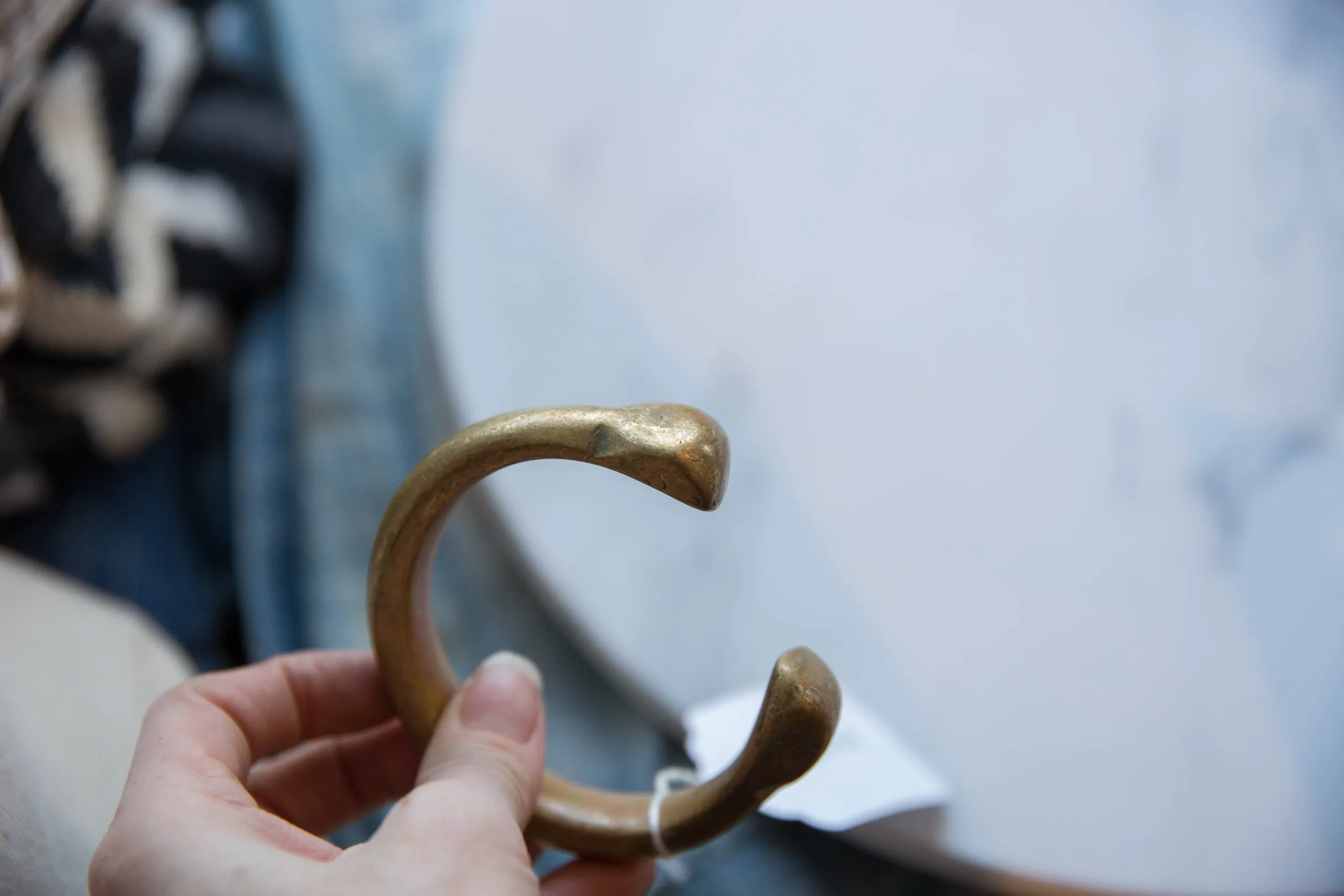 Antique African Bronze Snake Cuff Bracelet with Golden Patina