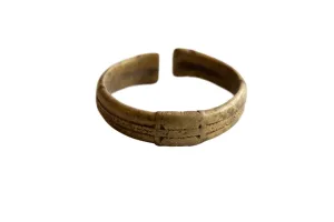 Antique African Bronze Stripe Design Cuff Bracelet with Golden Patina
