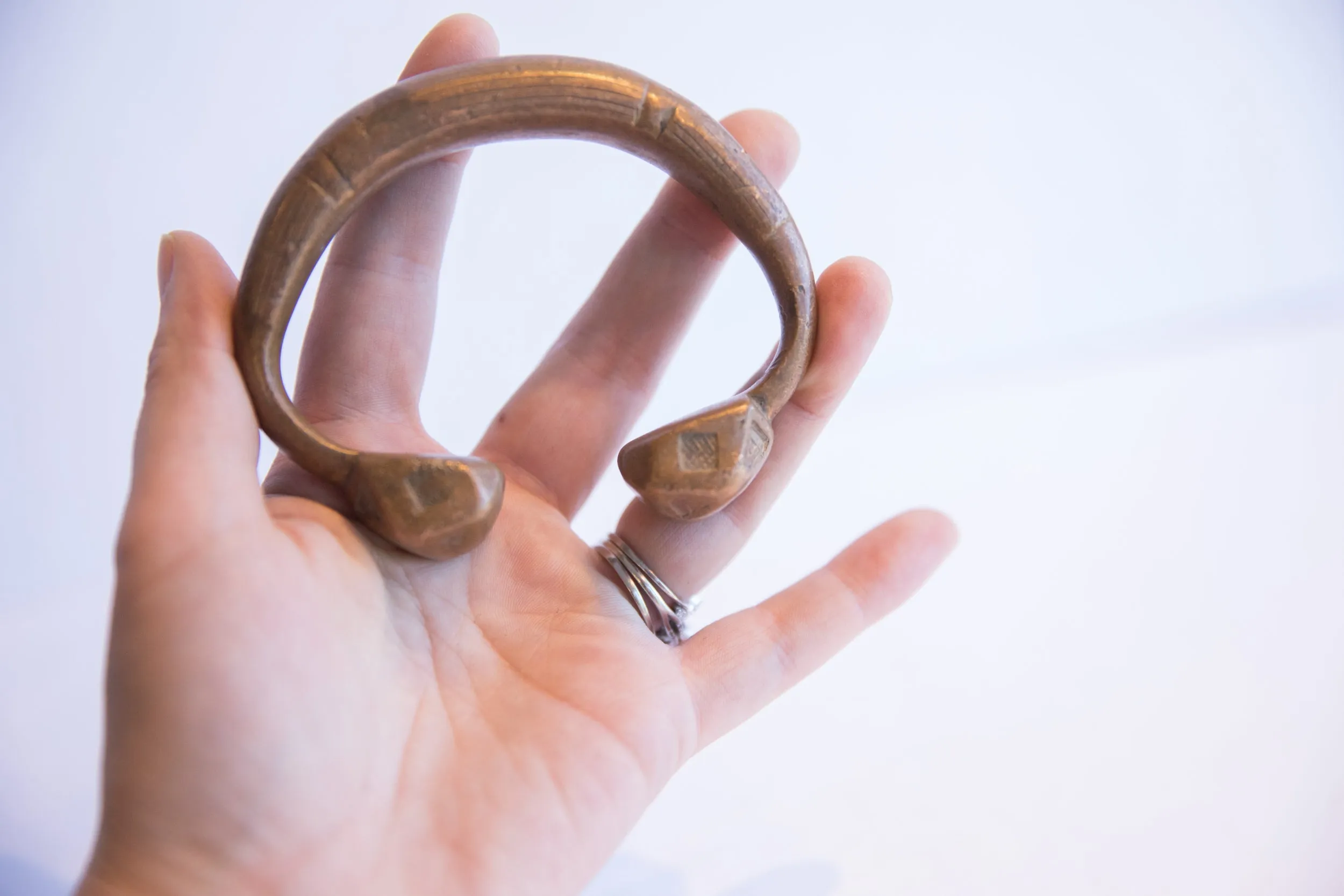 Antique African Geometric Base Copper Alloy Cuff Bracelet